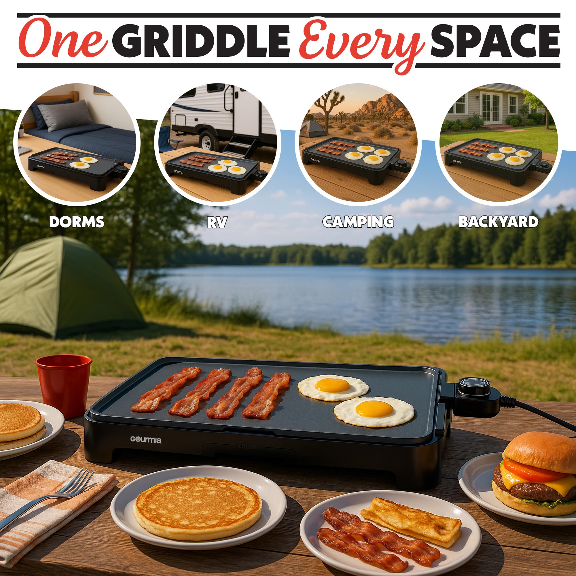 Gourmia 22 Inch XL Electric Griddle Pan - Nonstick Extra Large Flat Top Ceramic Surface, Countertop Cooker, Adjustable 200°F–400°F, Pull-Out Drip Tray, Compact Handle-Free Design - Image 4