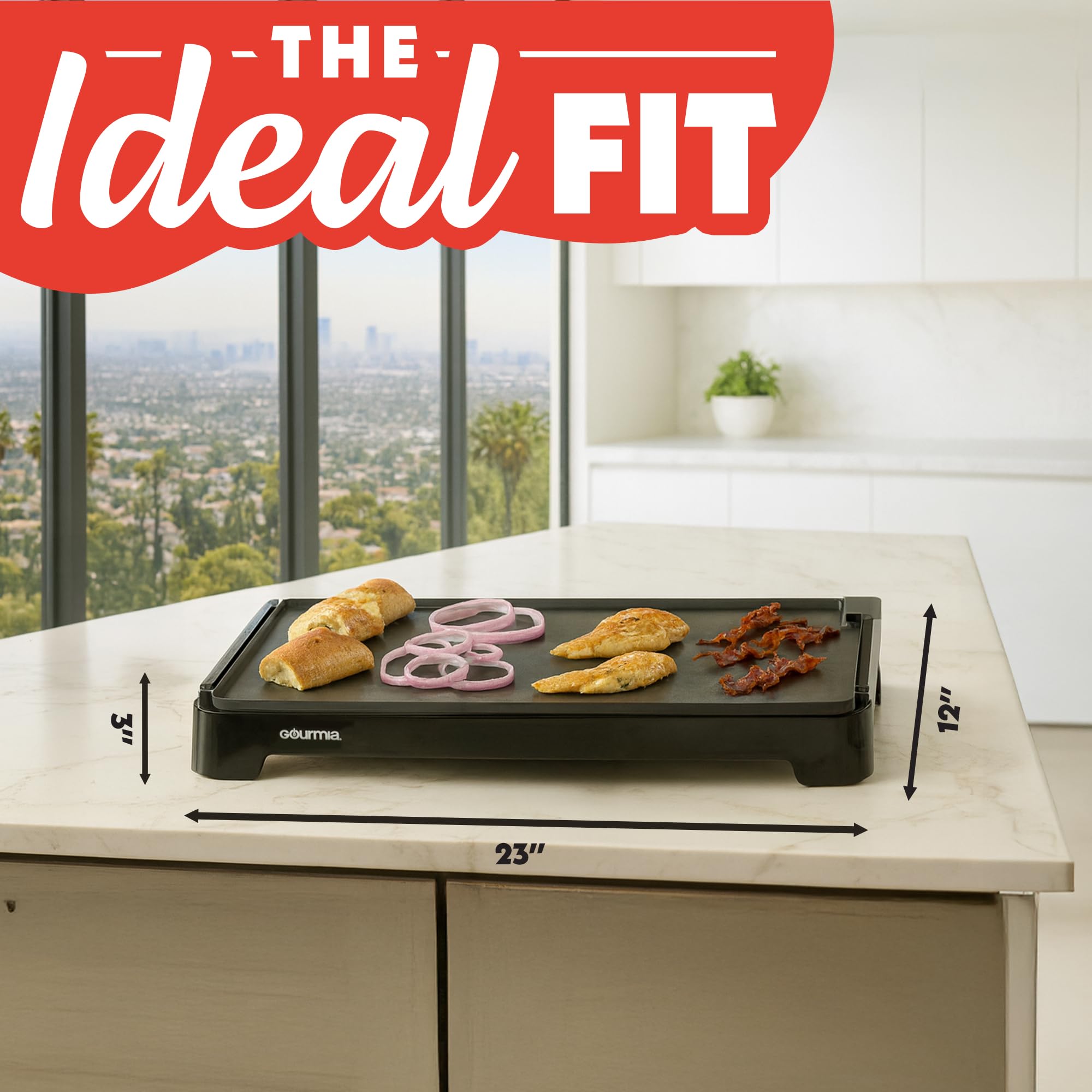 Gourmia 22 Inch XL Electric Griddle Pan - Nonstick Extra Large Flat Top Ceramic Surface, Countertop Cooker, Adjustable 200°F–400°F, Pull-Out Drip Tray, Compact Handle-Free Design - Image 7