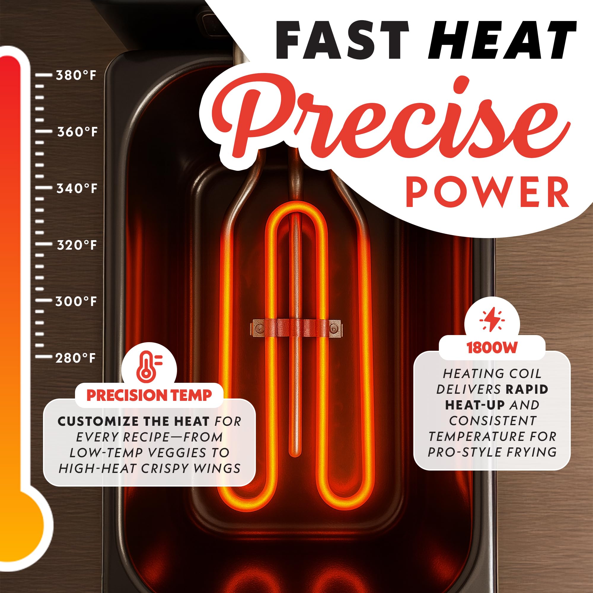 Gourmia 3.2 Qt Countertop Deep Fryer – Electric Oil Fryer with Digital Display, Adjustable 280°F–380°F Temperature Control, Viewing Window, Odor Filter Lid & Magnetic Safety Cord - Image 3