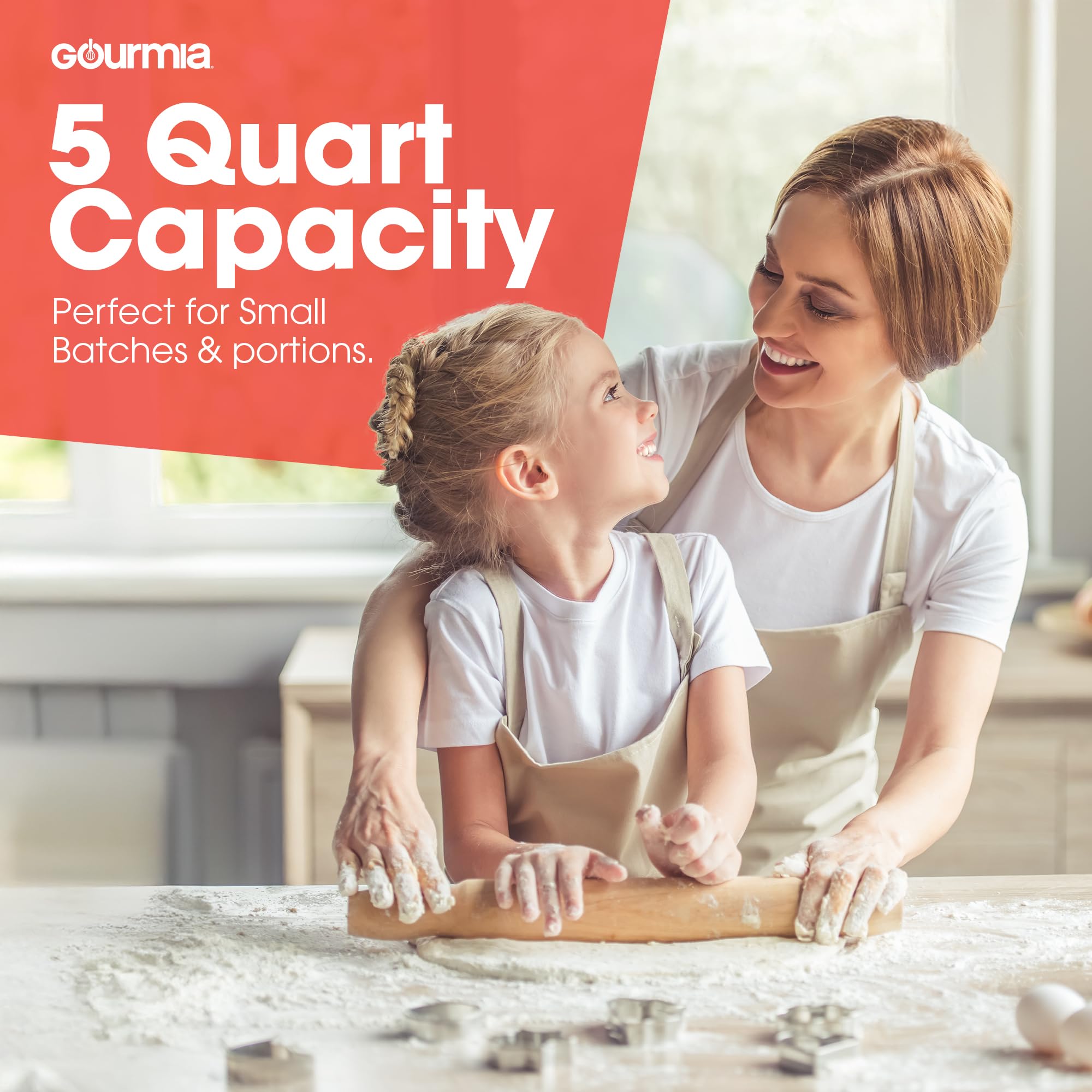 Gourmia 5 Quart 10-Speed Electric Stand Mixer with Bowl + Shield, Dough Hook, Whisk and Beater - Household Kitchen Standing Dough Maker Machine - Image 6