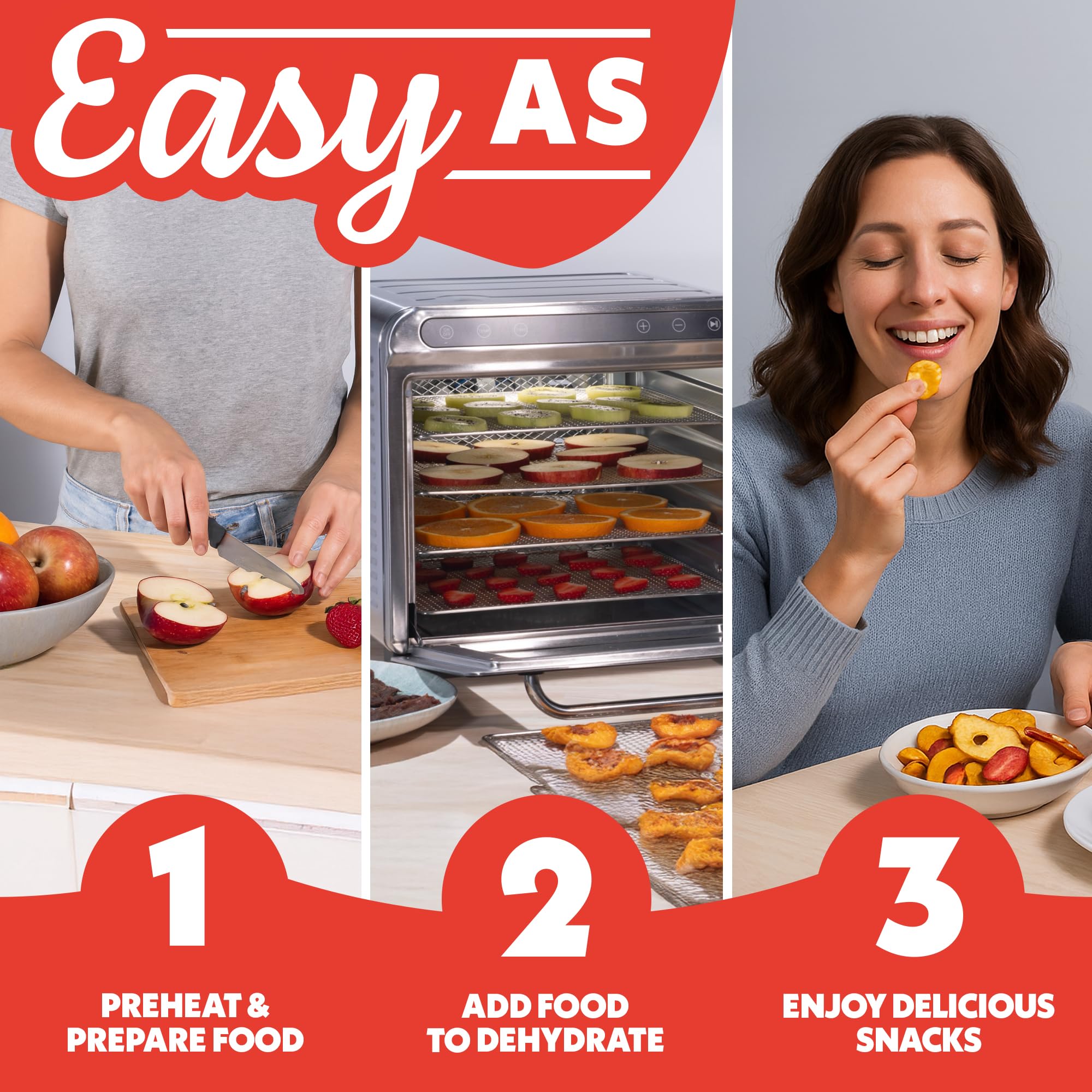 Gourmia 8 Tray Digital Food Dehydrator - 360° Airflow, 30 Minute–24 Hour Timer, Glass Door, Jerky, Fruits, Veggies & More, 95°F–185°F, 625W, Stainless Steel - Image 6