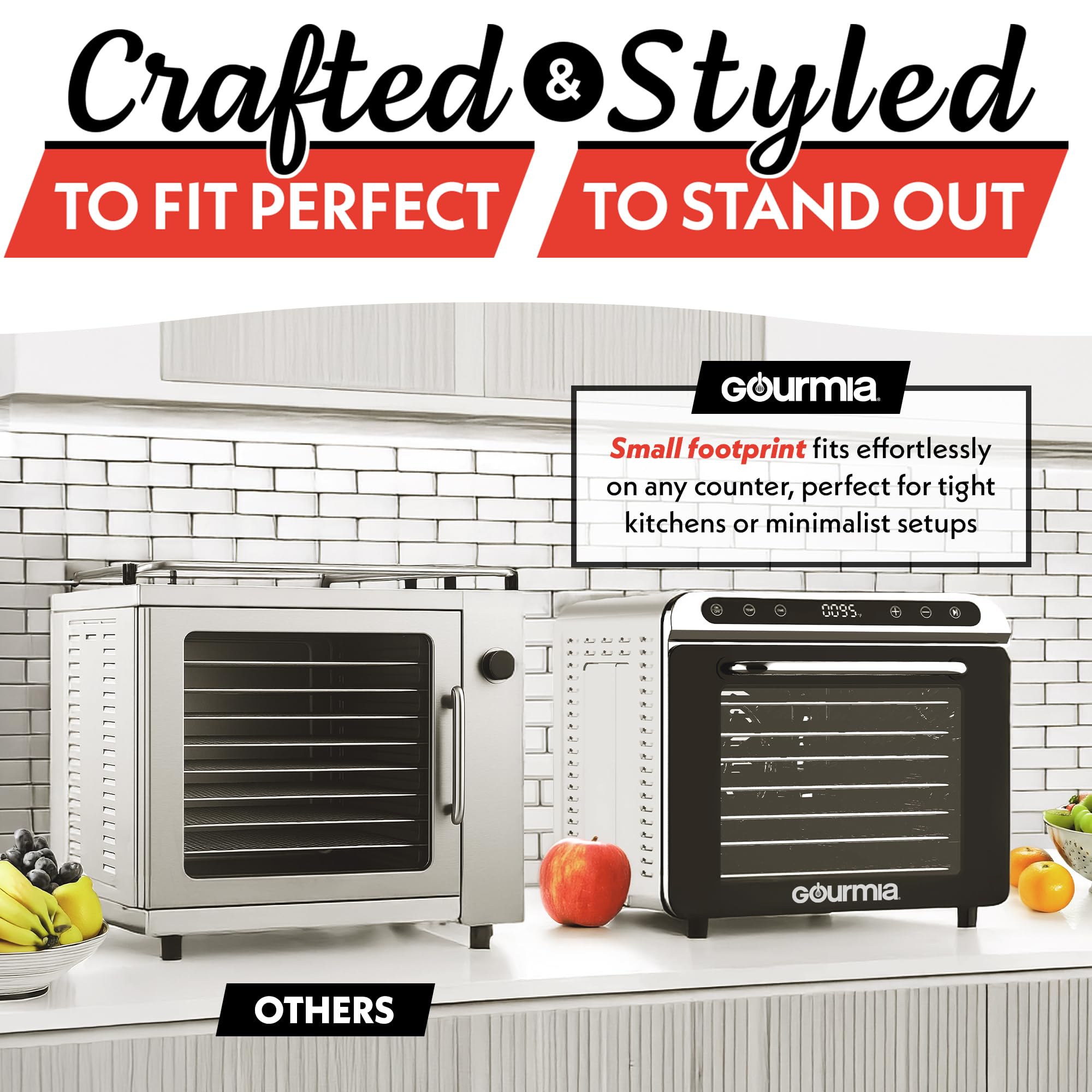 Gourmia 8 Tray Digital Food Dehydrator - 360° Airflow, 30 Minute–24 Hour Timer, Glass Door, Jerky, Fruits, Veggies & More, 95°F–185°F, 625W, Stainless Steel - Image 7