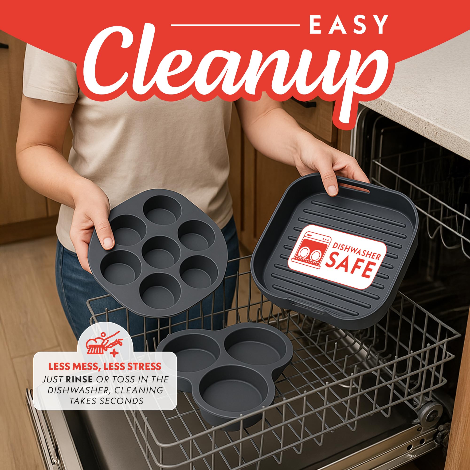 Gourmia Air Fryer Accessories Set - 3 Piece Silicone, Liner, Egg Bite Cooker, 7-Hole Cupcake Mold, BPA-Free, Nonstick, Heat Resistant 445°F, Dishwasher Safe, Food Grade - Image 7