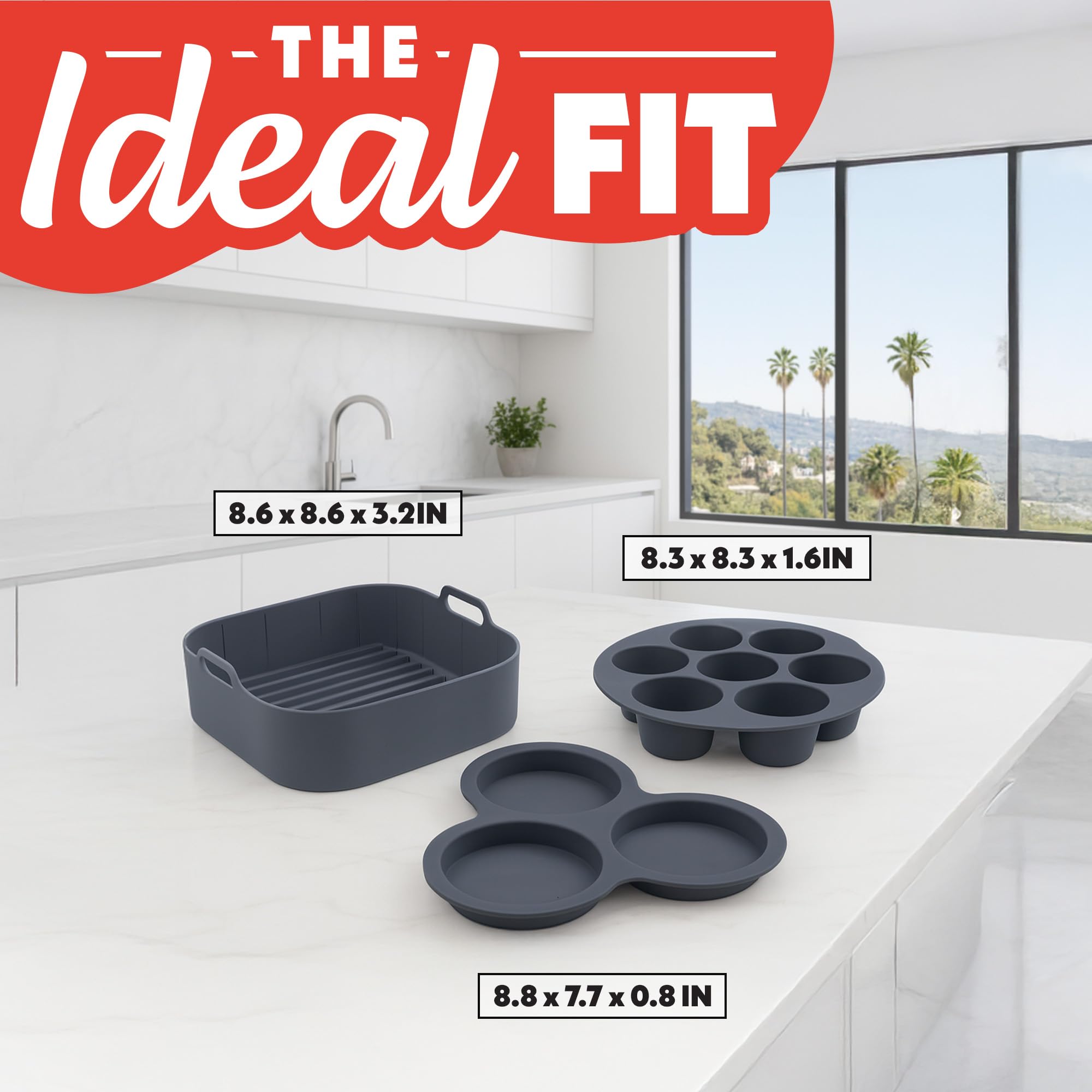 Gourmia Air Fryer Accessories Set - 3 Piece Silicone, Liner, Egg Bite Cooker, 7-Hole Cupcake Mold, BPA-Free, Nonstick, Heat Resistant 445°F, Dishwasher Safe, Food Grade - Image 8