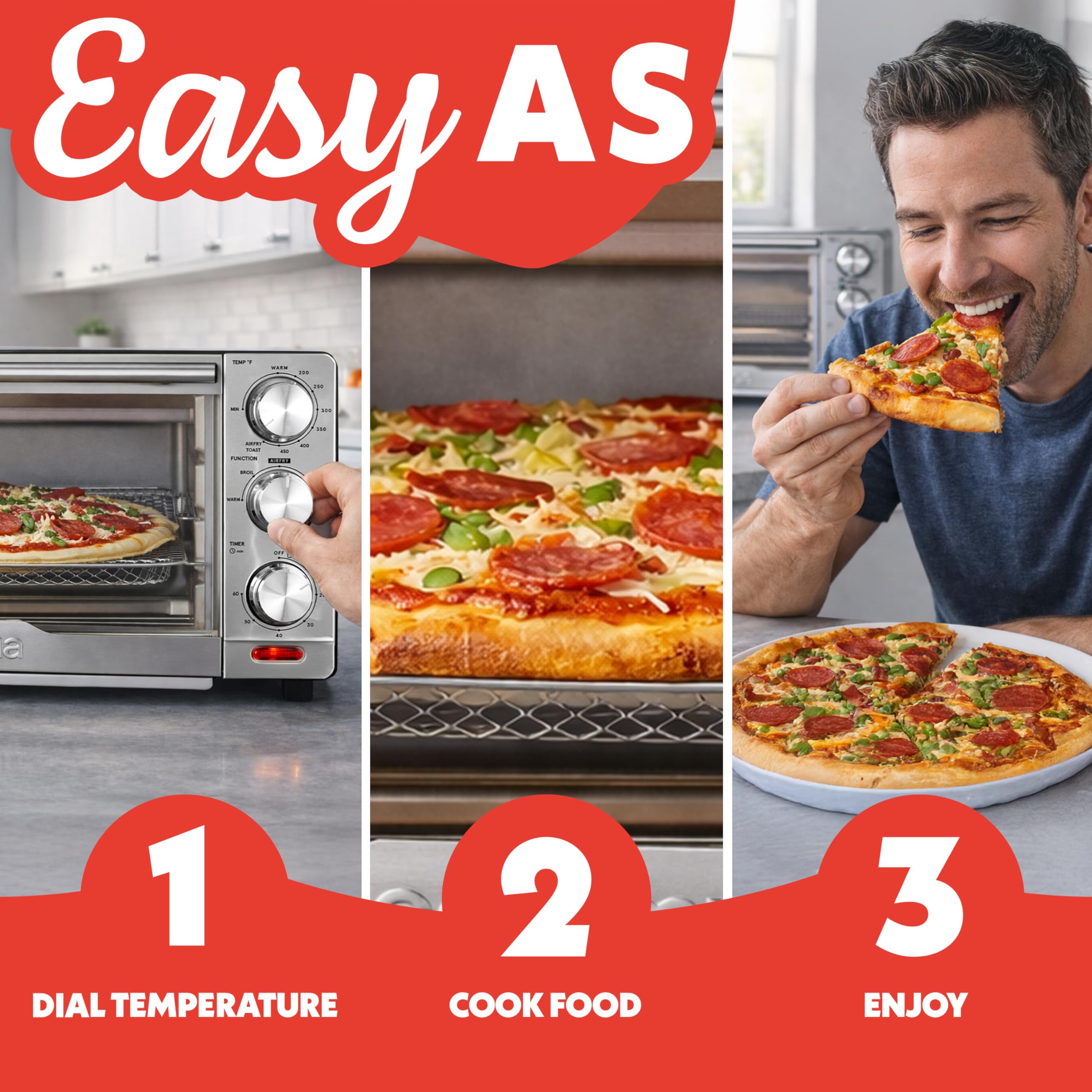 Gourmia Air Fryer Toaster Combo - 6-in-1 Multi-function Countertop Oven Adjustable Temperature & Timer, Fry Basket, Baking Pan, Oven Rack & Pullout Crumb Tray, Stainless Steel - Image 10