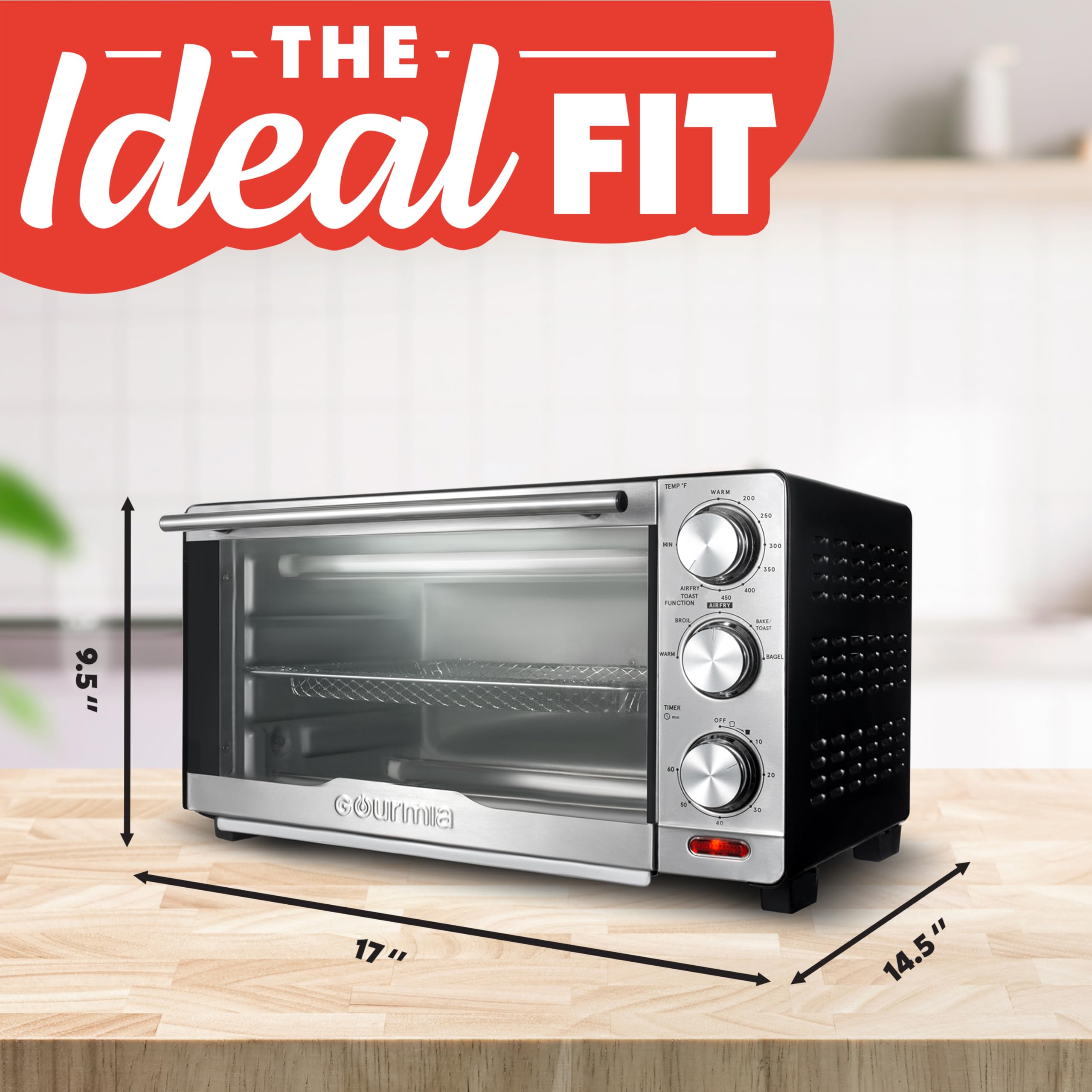 Gourmia Air Fryer Toaster Combo - 6-in-1 Multi-function Countertop Oven Adjustable Temperature & Timer, Fry Basket, Baking Pan, Oven Rack & Pullout Crumb Tray, Stainless Steel - Image 9