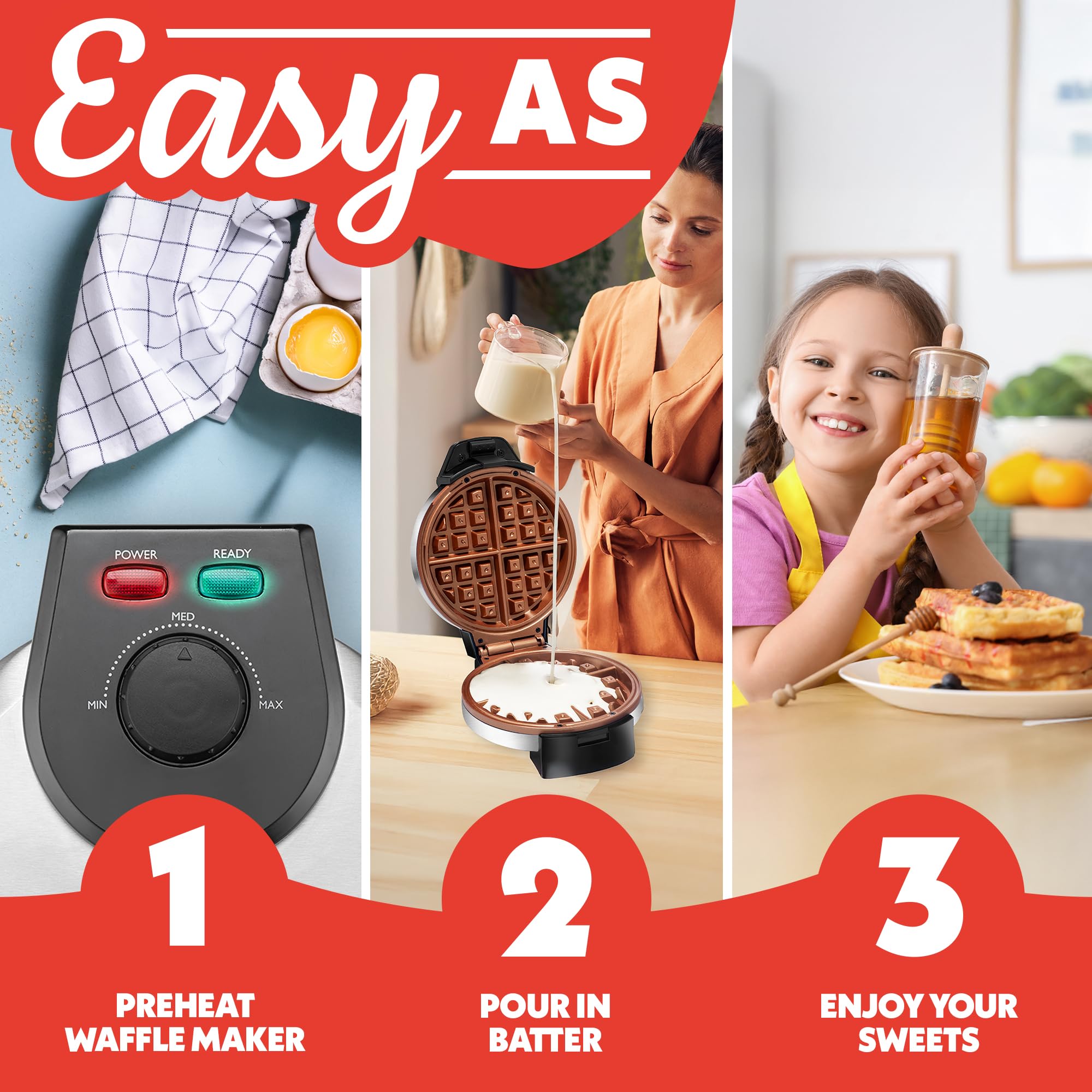 Gourmia Belgian Waffle Maker – Compact Design with Upright Storage, Adjustable Browning, and Easy-Clean Nonstick Ceramic Plates, Stainless Steel - Image 10