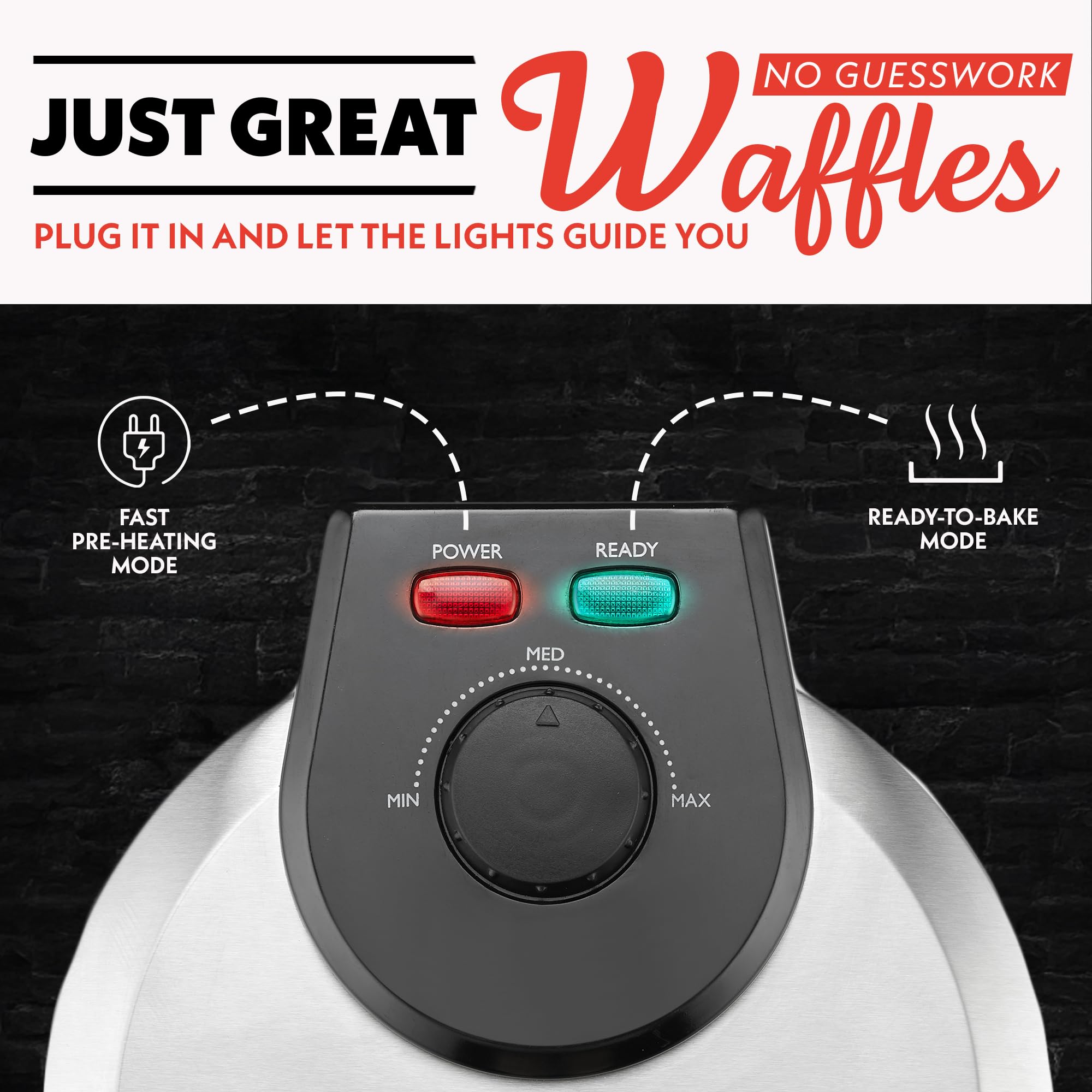 Gourmia Belgian Waffle Maker – Compact Design with Upright Storage, Adjustable Browning, and Easy-Clean Nonstick Ceramic Plates, Stainless Steel - Image 4