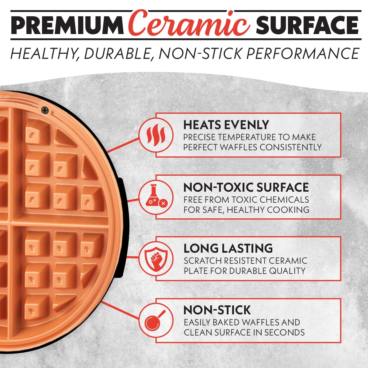 Gourmia Belgian Waffle Maker – Compact Design with Upright Storage, Adjustable Browning, and Easy-Clean Nonstick Ceramic Plates, Stainless Steel - Image 7