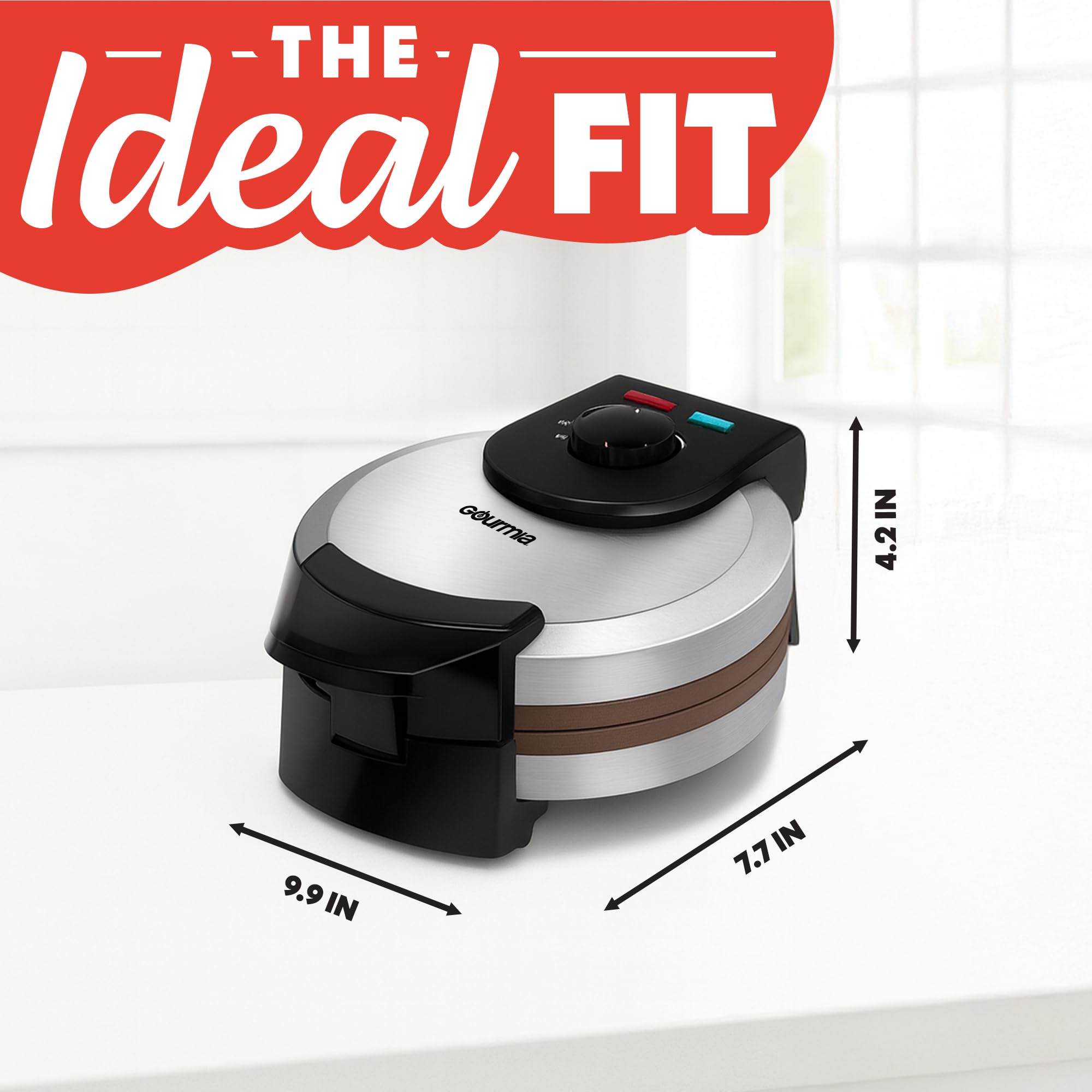 Gourmia Belgian Waffle Maker – Compact Design with Upright Storage, Adjustable Browning, and Easy-Clean Nonstick Ceramic Plates, Stainless Steel - Image 9