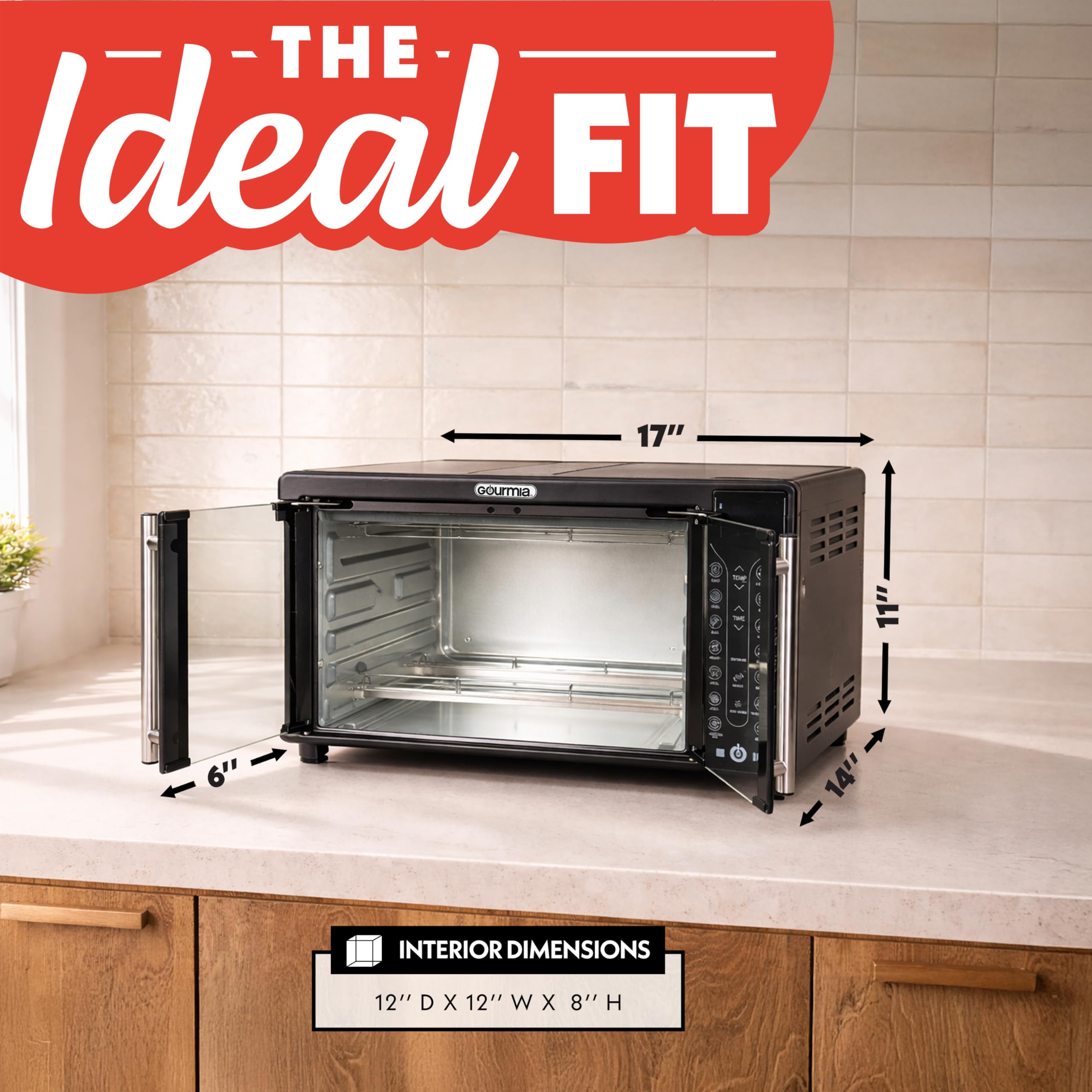 Gourmia French Door Air Fryer – 25 Qt Large Capacity Convection Oven, Fryforce 360°, Digital Display with 17 Cooking Presets, Bake, Toast, Roast, Dehydrate, Fits 12” Pizza - Image 8