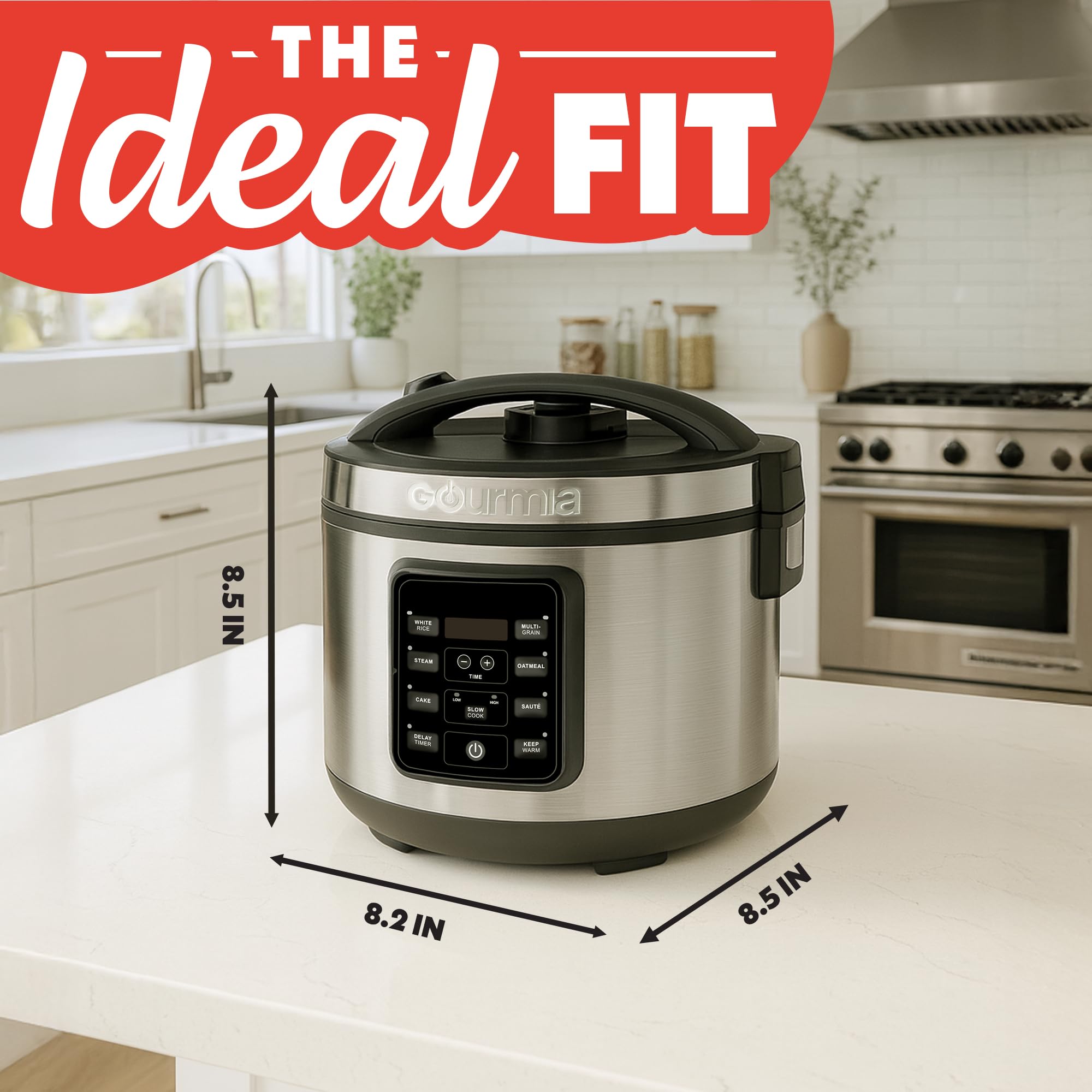 Gourmia Rice Cooker – 3 Qt Capacity, 12 Cup Cooked, 6 Cup Uncooked, Digital Controls, Grain Cooker & Steamer, Built-In Steamer Basket, Nonstick Ceramic Pot, Delay Timer, Keep Warm, Stainless Steel - Image 11