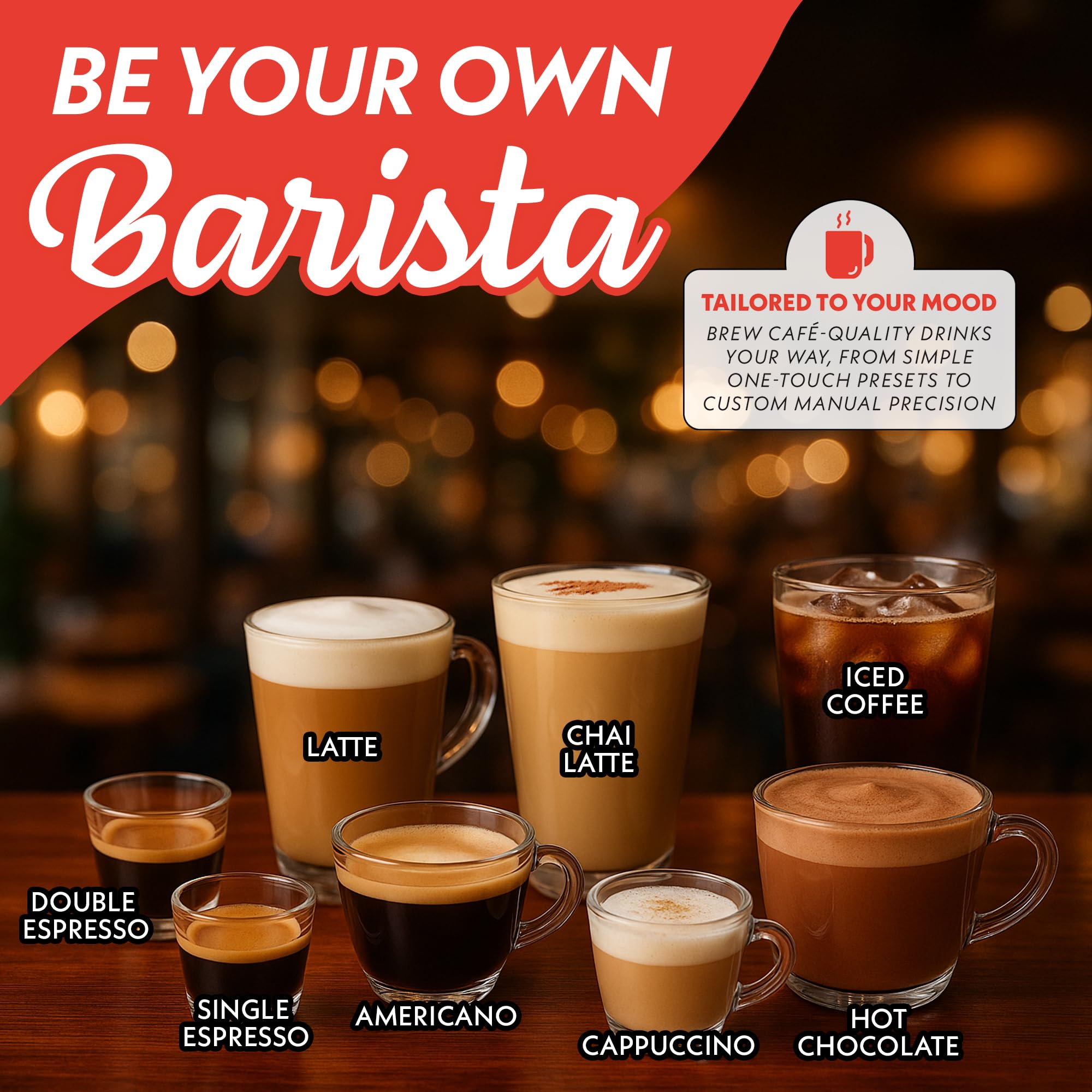 Gourmia Slim Espresso Machine with LCD Screen - Milk Frother, Adjustable Temperature, Manual & Auto Brew, Single/Double Shot, Hot Water Dispenser, Descaling Mode, Compact - Image 5