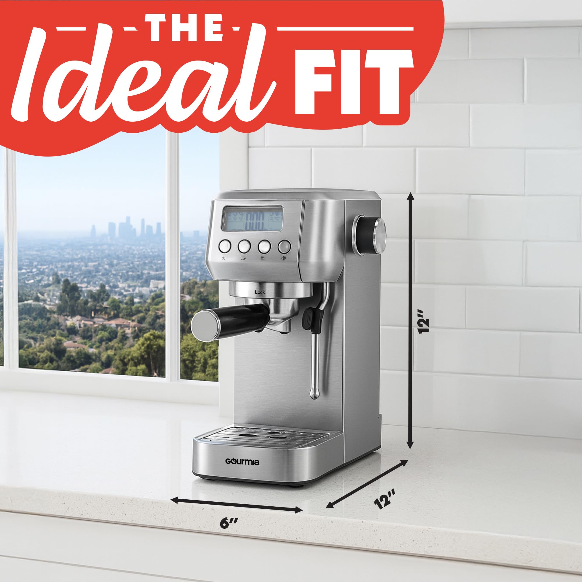 Gourmia Slim Espresso Machine with LCD Screen - Milk Frother, Adjustable Temperature, Manual & Auto Brew, Single/Double Shot, Hot Water Dispenser, Descaling Mode, Compact - Image 8