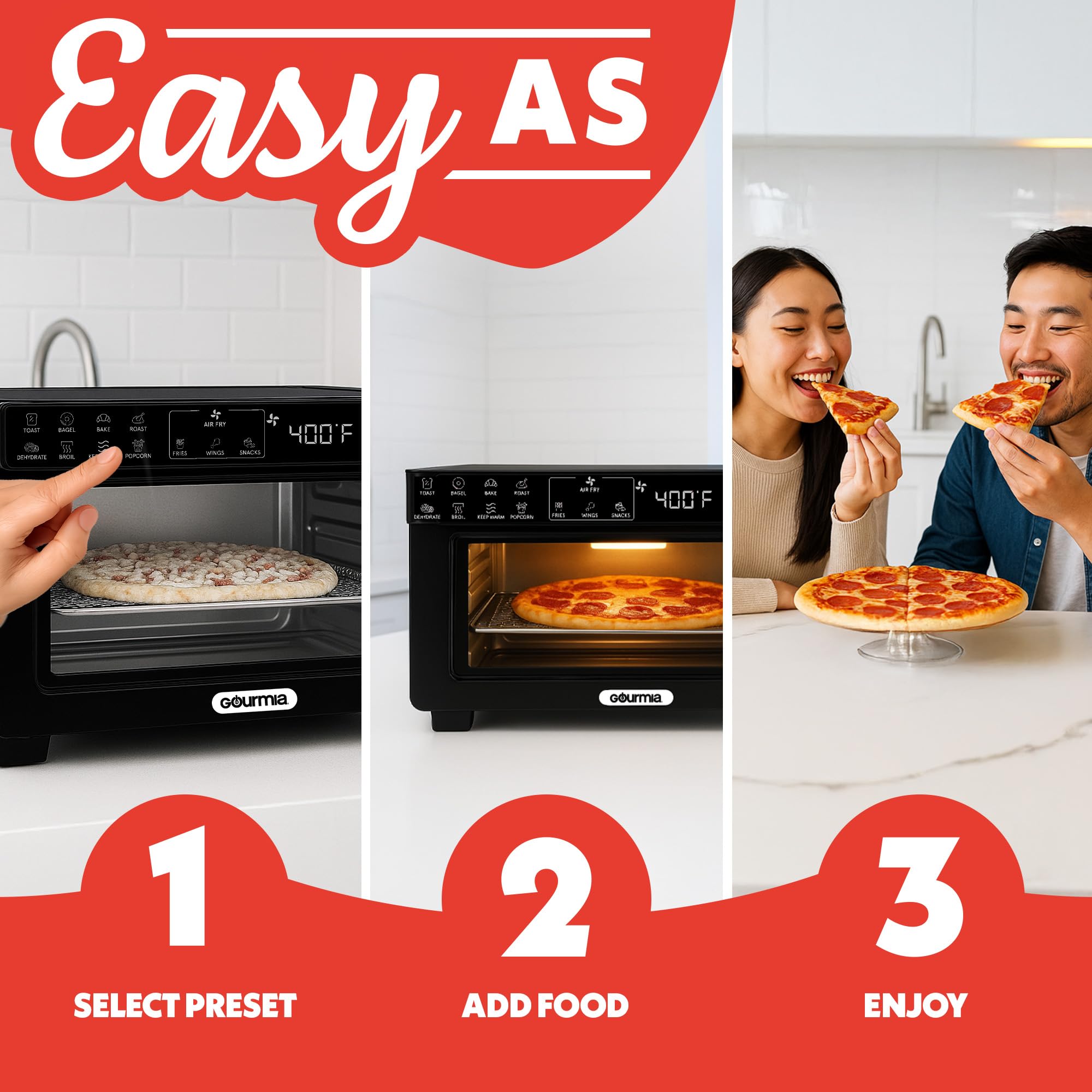 Gourmia Toaster Oven Digital Air Fryer - Convection Mode with 4 Slice Capacity, 3 Rack Positions, 12 Presets, Toast, Bagel, Bake, Roast, Broil, Dehydrate, Popcorn, Fits 9" Pizza, Black - Image 10