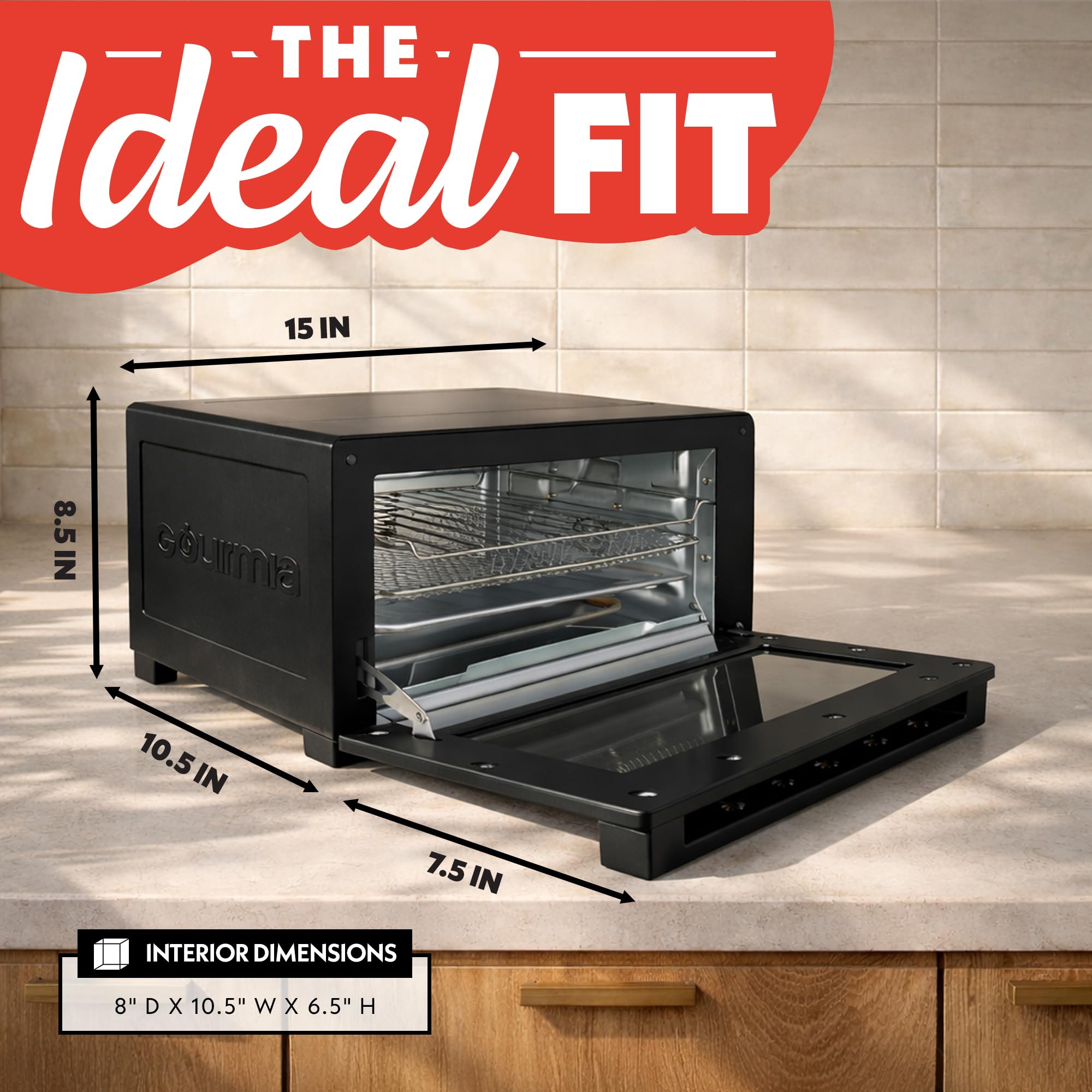 Gourmia Toaster Oven Digital Air Fryer - Convection Mode with 4 Slice Capacity, 3 Rack Positions, 12 Presets, Toast, Bagel, Bake, Roast, Broil, Dehydrate, Popcorn, Fits 9" Pizza, Black - Image 8