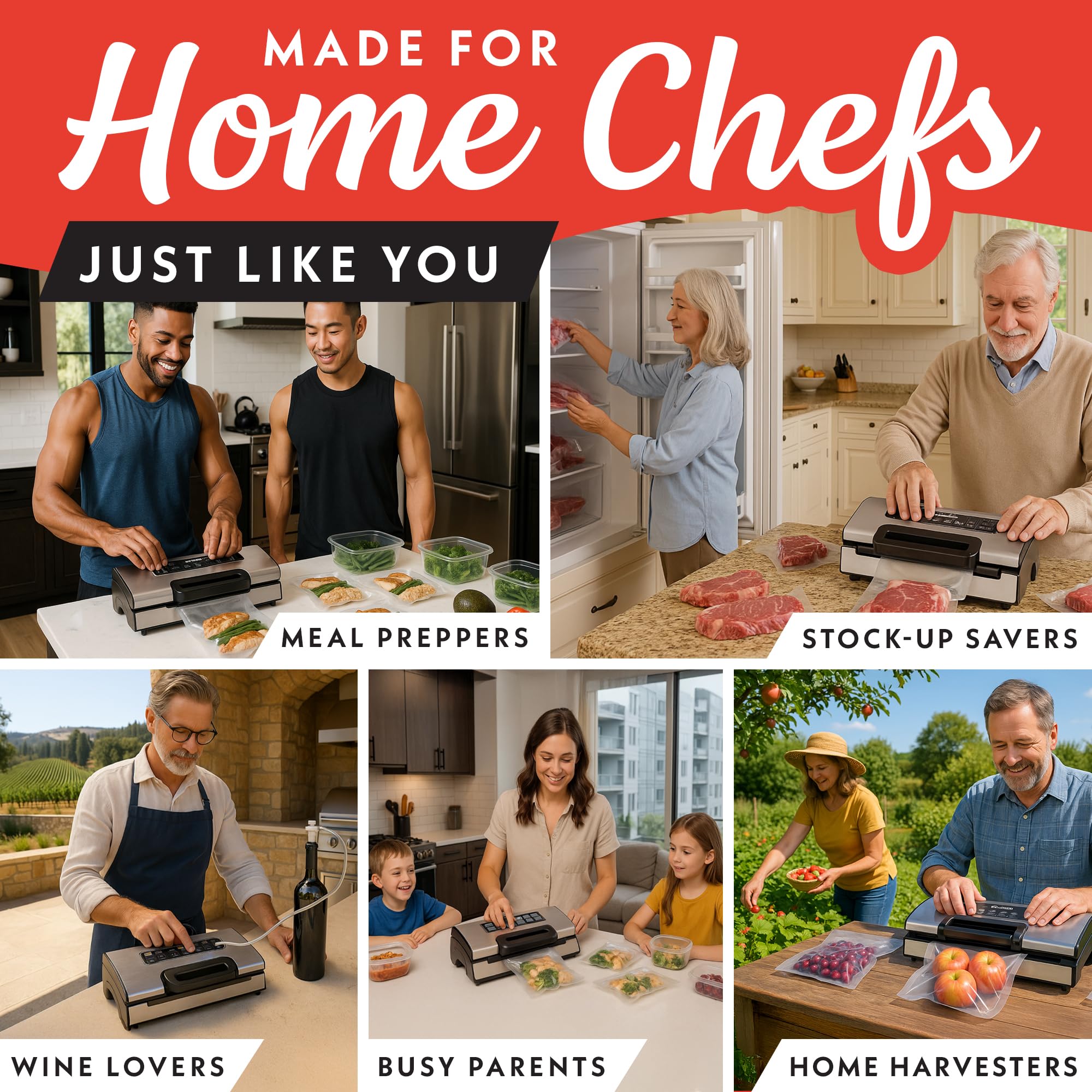 Gourmia Vacuum Sealer – Food Preservation System with Marinate Mode and Vacuum Hose, Pulse Control, LED Display, Built-In Cutter, Gentle & Normal Vacuum Options, Stainless Steel - Image 6