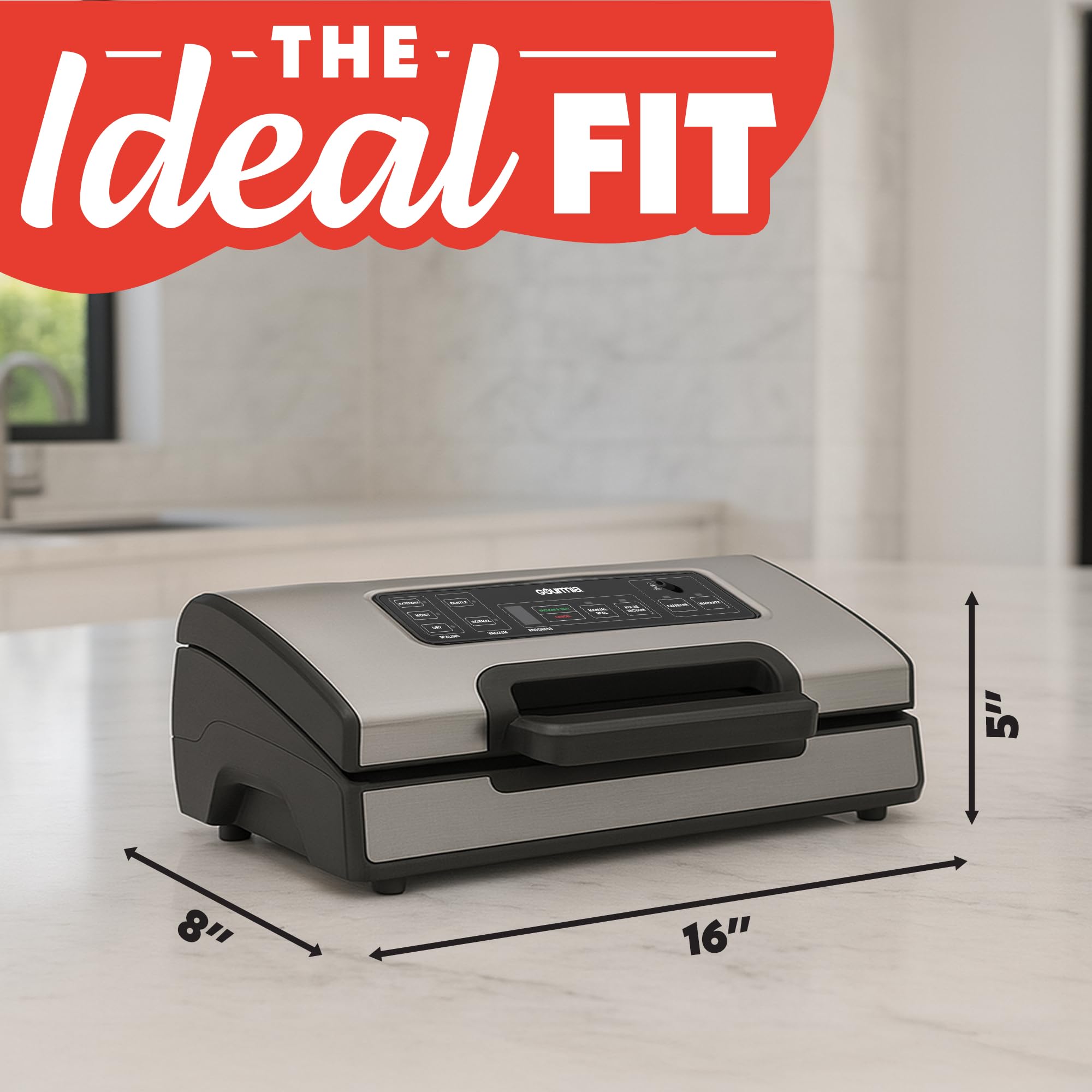 Gourmia Vacuum Sealer – Food Preservation System with Marinate Mode and Vacuum Hose, Pulse Control, LED Display, Built-In Cutter, Gentle & Normal Vacuum Options, Stainless Steel - Image 9